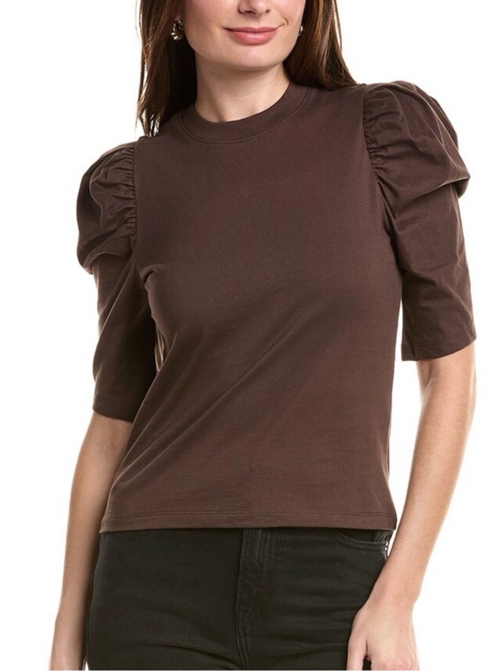 FRAME Denim Frankie Chocolate Brown Puff Sleeve Cotton Tee Size XS